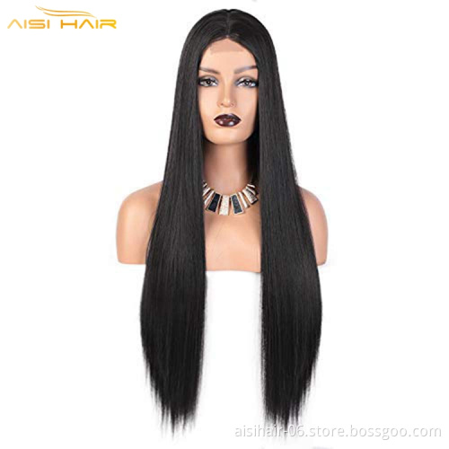 Aisi Blond Ombre Brown Black Hot Sale Cheap Hand Tied For Women Blend Wig High Quality Swiss Lace Front Synthetic Hair Wigs